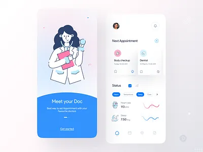 Medical App UI with Dr Vector app design appointment branding clean design doctor app flat health app health care health care app healthy illustration medical medical app medical design minimal mobile app ui ux vector
