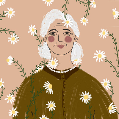 8 March: Elderly woman 8 march art digital drawing flowers girl happy illustration woman