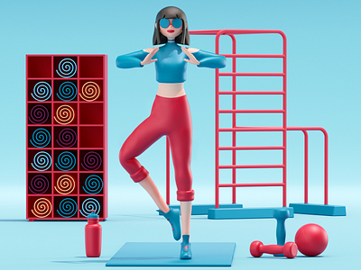 Girl in the gym 3d 3d art 3d artist art branding cinema4d composition design icon illustration modeling redshift render scene ui uidesign ux uxdesign web website