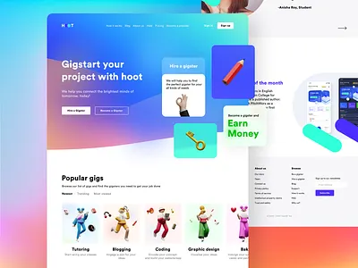 Unigigs website prototype 3d casestudy freelance gigster graphics hero illustration job money neel prakhar price sharma signup students ui ux web website work