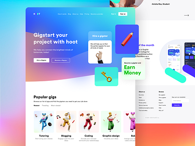 Unigigs website prototype 3d casestudy freelance gigster graphics hero illustration job money neel prakhar price sharma signup students ui ux web website work