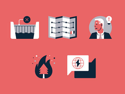 Environmental Research Icons / Part 5 annual report climate change conversation dam editorial environment fire icon iconography joe biden magazine map print report research science wildfire