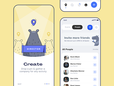 Quests Mobile App community design events illustration mobile network quest social ui ux