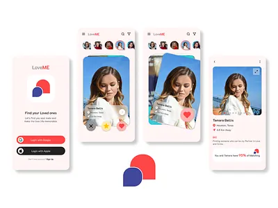 Dating App branding dating app dating app design discover partner find friends find love illustration logo love match mobile app development mobile ui partners social media swipe typography