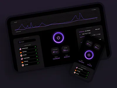VPN App app design application clean ui concept dark dark mode dark ui minimal responsive design ui uidesign ux uxdesign vpn vpn app webdesign website