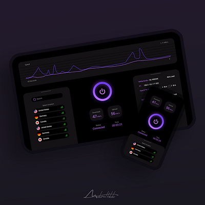 VPN App app design application clean ui concept dark dark mode dark ui minimal responsive design ui uidesign ux uxdesign vpn vpn app webdesign website
