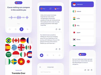 Translator Mobile App Exploration 🇬🇧 app flag form language language app language learning list mobile mobile app mobile app design mobile ui on boarding select select country splash screen translate translation translator voice voice over