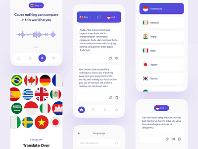 Translator Mobile App Exploration 🇬🇧 app flag form language language app language learning list mobile mobile app mobile app design mobile ui on boarding select select country splash screen translate translation translator voice voice over