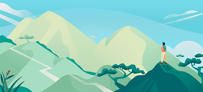 Hiking into the mountains adobe illustrator adobe photoshop beautiful mountains branding china china nature design digital illustration editorial genentech illustration international womens day mountain ridge nature nature art onboarding illustration web web illustration women hiking zen moment