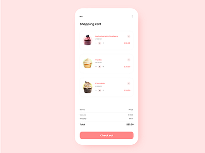 #DailyUI #058 - Shopping cart 058 adobe xd basket cart cupcake daily ui dailyui design desserts pink pink ui shopping shopping app shopping basket shopping cart sweet ui ux