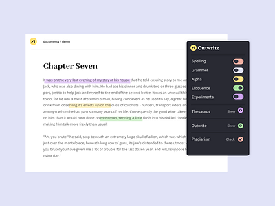 Outwrite app comment dashboad document editor interface minimal product spelling text ui uidesign ux uxdesign workspace writing app
