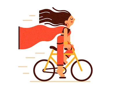 Lady on a Bicycle cartoon character flat illustration lady woman