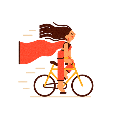 Lady on a Bicycle cartoon character flat illustration lady woman