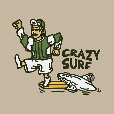 crazy surf availabledesign badgedesign designforsale illustration shark surf surfing tshirtdesign vintage badge vintage design vintage illustration vintage logo
