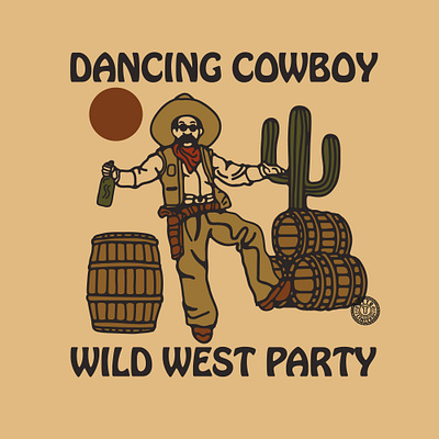 dancing cowboy availabledesign badgedesign cactus cowboy cowboys desert designforsale illustration logoforsale tshirtdesign vintage design vintage illustration