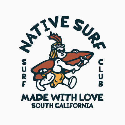 Native surf availabledesign badgedesign designforsale illustration native native american surf surfing tshirtdesign vintage design vintage illustration vintage logo
