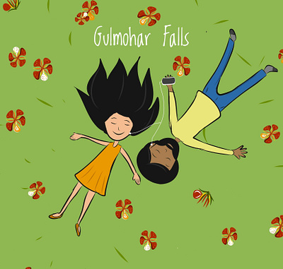 Gulmohar Falls cute illustration digital illustration digital painting illustration sticker