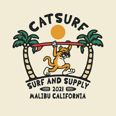 Catsurf availabledesign badgedesign designforsale illustration logoforsale surf surfing tshirtdesign vintage badge vintage design vintage illustration