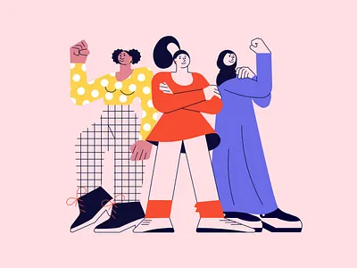 Girl power 8march female feminism girl power girls handup illustration together vector women womens day