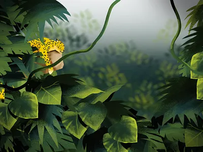 SOUND SLEEP big cat forest illustration jaguar jungle leaves leopard panther photoshop