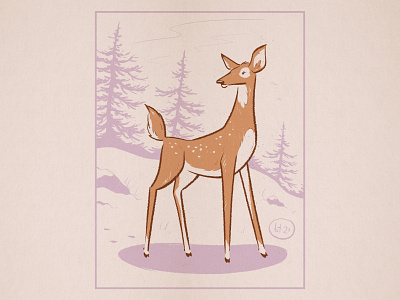 Winter Doe character design deer digital illustration doe forest illustration retro vintage whitetail winter