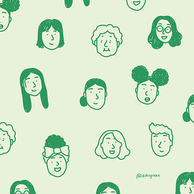 Happy International Women's Day! characters diversity doodle faces girls greens illustrated pattern line drawings pattern sketches women