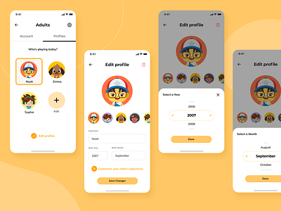 Edit Profile branding children design editing illustration menu picker product design profile profiles rounded selector ui ux