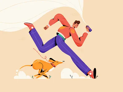 Freedom animation character dog flat gif illustration loop motion procreate