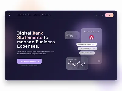 Digital Bank Statements Concept banking banking app finance glassmorphic glassmorphism gradient illustration landing page modern money