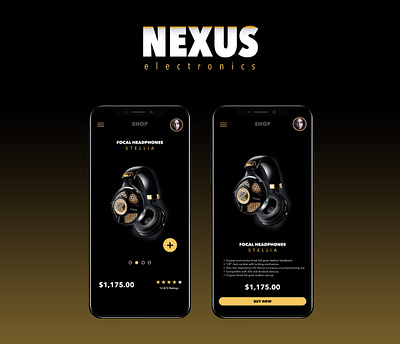 Nexus app amazing app best black clean clean ui design electronics gold headphones online store shopping simple