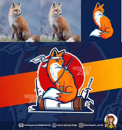 fox japan mascot ninja esport logo design charachter e sport esport game gamer logo mascot sport twitch vector