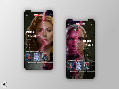 MCU App Concept: WandaVision app design design inspiration ironman marvel marvel comics marvel movies marvel studios mcu mobile app sketch superhero ui ui design ui trends ux ux trends vision wanda wandavision