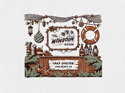 The Monsoon Room Zombie Glass Artwork branding cocktail cocktail bar hula illustration matchbook mid century tiki tiki bar tropical