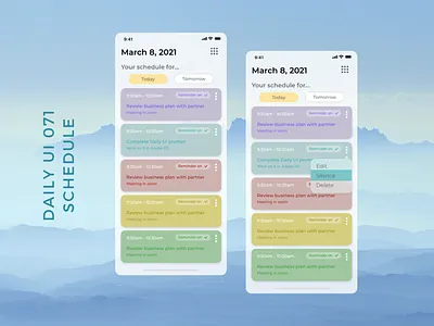 Daily UI 071 schedule colorful daily ui 071 daily ui challenge dailyui ios schedule app ui uiux
