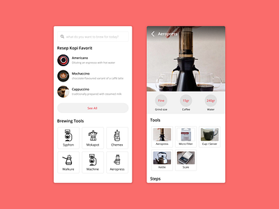Coffee Recipe Apps Exploration android design explore mobile mobile ui ui user experience user interface user interface design ux
