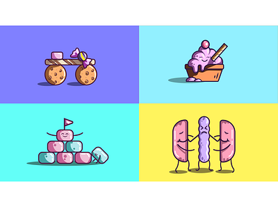 Cute food illustration adobe adobe illustrator art biscuit blue chocolate cool logo design dish food food illustration ice cream illustration illustration art illustrator kawaii logo marshmallow marshmello yellow