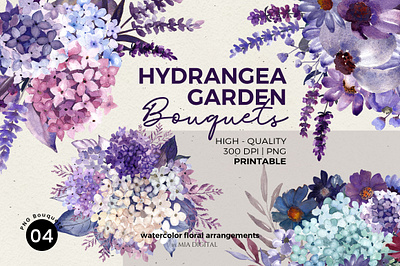 Watercolor Hydrangea Violet Daisy Lavender Bouquets Clipart botanical clip art diy floral clipart diy floral clipart floral clipart free commercial use hydrangea bouquet hydrangea branch violet floral paint violet flower paint watercolor clipart watercolor flower watercolor hydrangea wedding flower