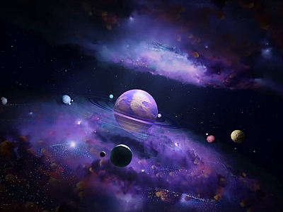 Galaxy CGI scene by Milkinside 3d aep ai animation background brand branding c4d globe glow illusion illustration intro motion planet presentation purple space splash universe