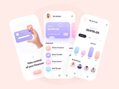 Online Wallet - Mobile App Design bank app banking app figma finance app financial app inspiration minimal minimalist mobile mobile app mobile ui soft colours trendy design ui ui ux ui design uidesign uiux wallet wallet app