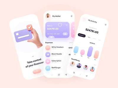 Online Wallet - Mobile App Design bank app banking app figma finance app financial app inspiration minimal minimalist mobile mobile app mobile ui soft colours trendy design ui ui ux ui design uidesign uiux wallet wallet app