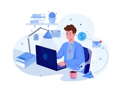 Freelance Illustration concept business desktop device freelance freelancer illustration launching office online people product project team teamwork working workplace workstation
