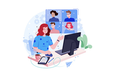 Video Conferencing Illustration concept business desktop device freelance freelancer illustration launching office online people product project team teamwork working workplace workstation