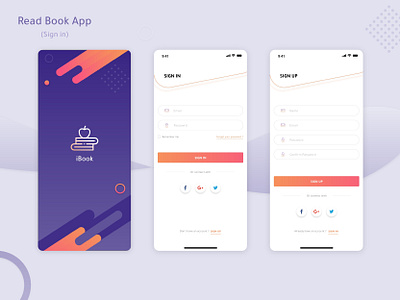 iBook | Book app | Sign in app application book app daily daily ui dailyui design illustrator login logo mobile mobile app sign in signup splash splash screen ui uiux ux