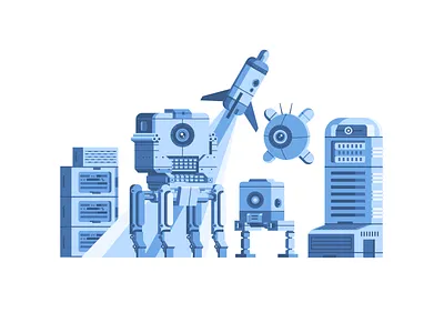 robot flat illustraion sketch vector