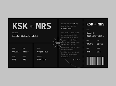 Ticket to Mars clean design minimal ticket typogaphy