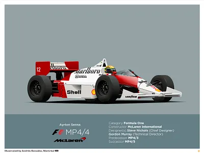 McLaren MP4/4 Aytron Senna aytron senna design f1 f1 car f1 race f1digitals flat formula 1 formula one graphic illustration ilustracion mclaren poster prints sale vector vector illustration