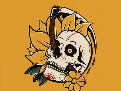 skull flower badge design badge logo badgedesign hand drawn illustration logo illustration skull art tattoo design traditional tattoo tshirt tshirt design