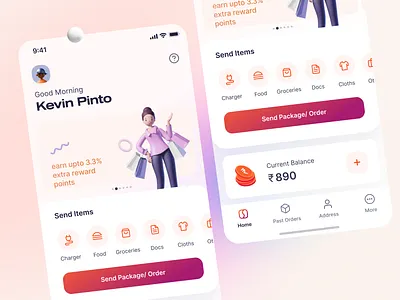 Courier App Concept android app design android apps android ui app design app designers clean ui design home screen ios app ios app design ios apps ios design minimalism mobile app mobile app design mobile apps pink ux ui ux design