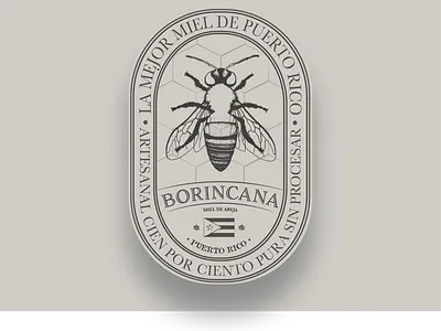 Borincana Honey Logo bee bee logo grey honey honey bee honeycomb illustrator logo logodesign neutral colors neutrals old english old fashioned packagedesign printmaking puerto rico puertorico typography typography logo