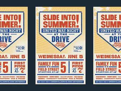 Slide Into Summer baseball branding design graphic design illustrator nonprofit poster sports summer type typography united way